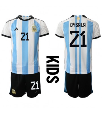 Argentina Paulo Dybala #21 Replika Babytøj Hjemmebanesæt Børn VM 2022 Kortærmet (+ Korte bukser)